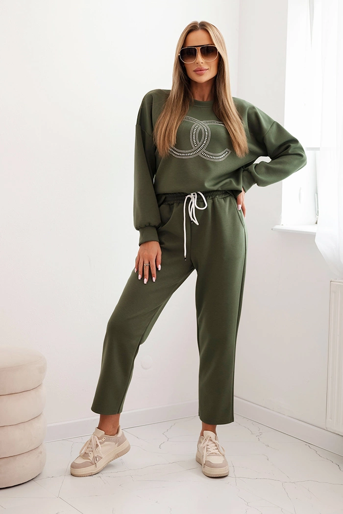 Kesi Włoski Women&#039;s set made of viscose with decorative pattern and khaki pants