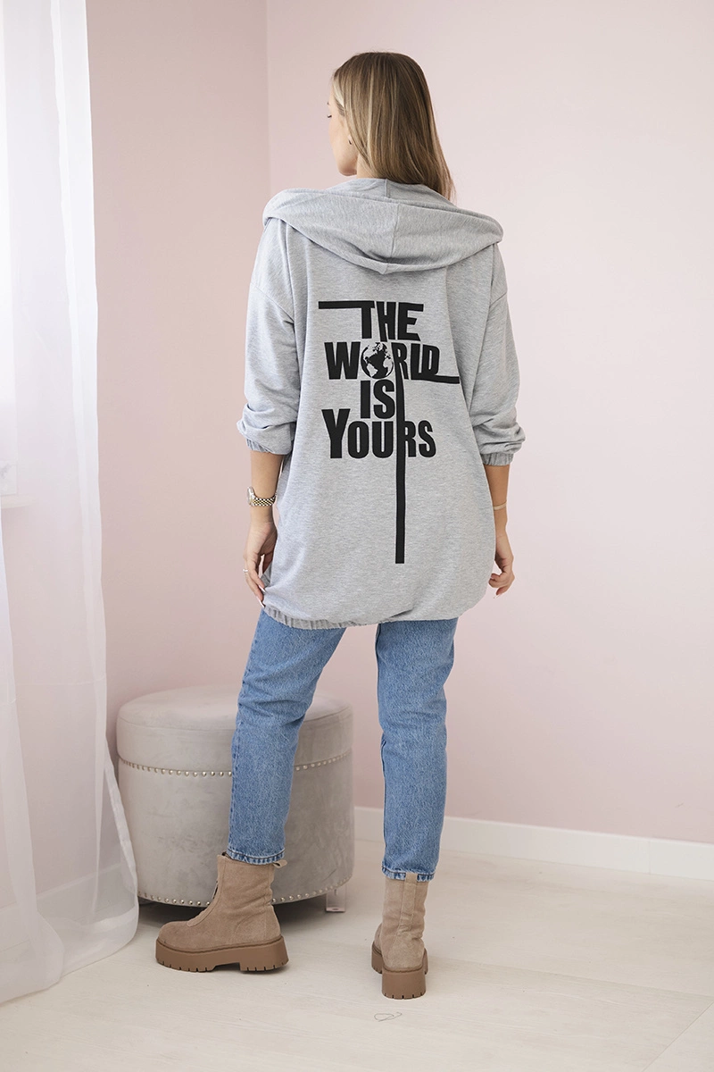 Sweatshirt with &quot;The World is Yours&quot; print gray