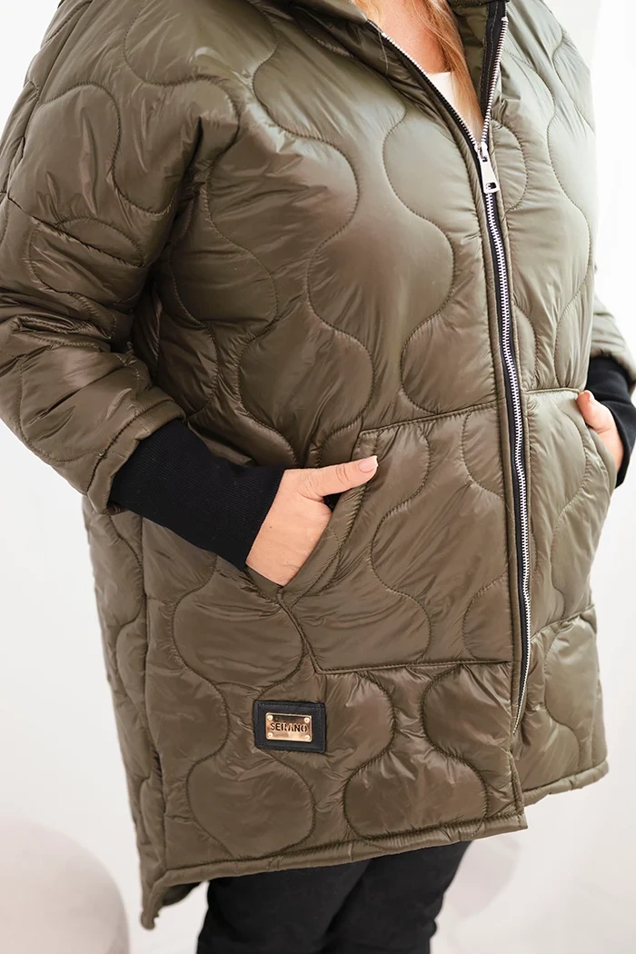 Kesi Włoski Women's Plus Size quilted jacket with a hood khaki