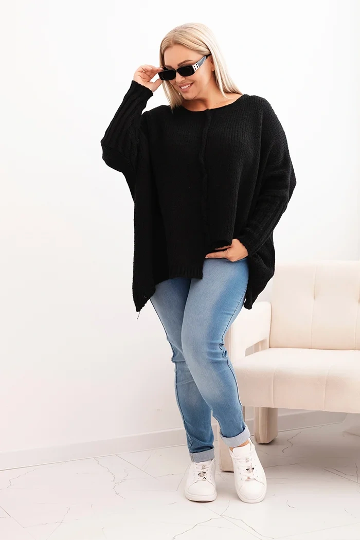 Kesi Włoski Dámsky sveter Plus Size z akrylom vo voľnom strihu a rukávom 3/4 čierny