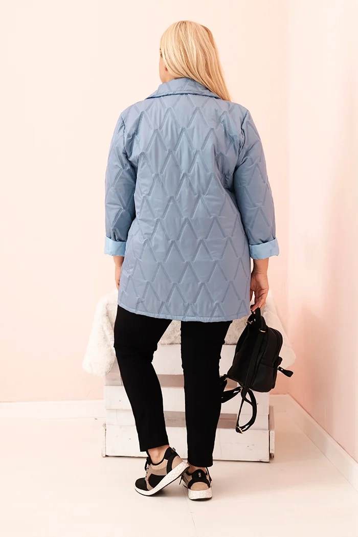 Kesi Włoski Plus Size women's quilted jacket with collar and button denim blue