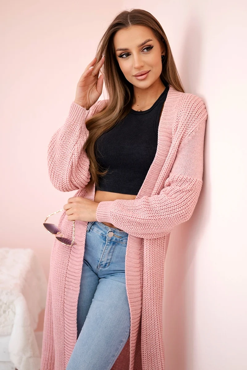 Long sweater powder pink cardigan