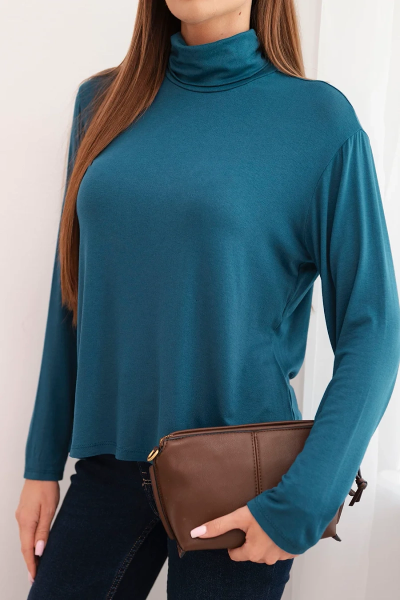 Kesi Włoski Women's viscose blouse with a turtleneck and long sleeves sea green