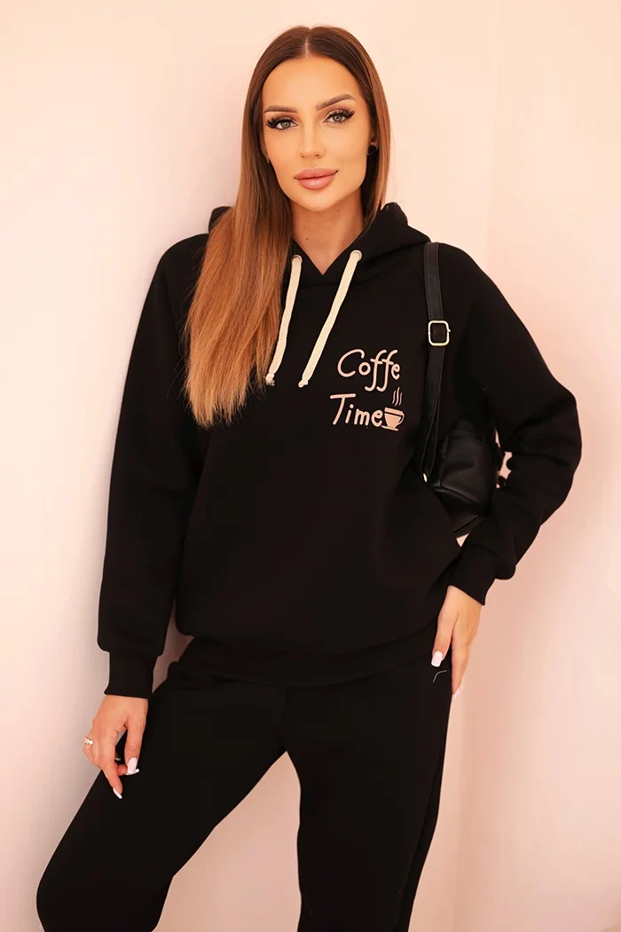 Polski Women&#039;s cotton thermal set with print black