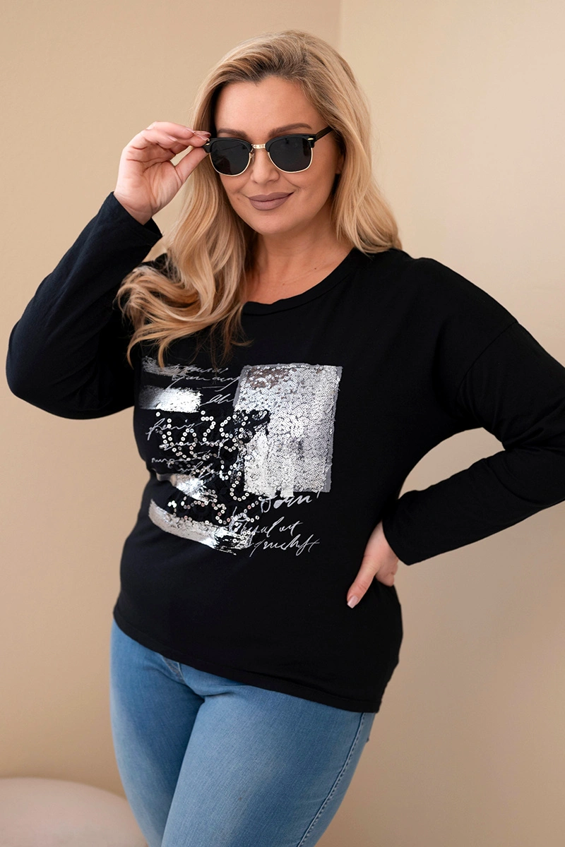 Kesi Włoski Plus Size women's blouse with a distressed print and longer back black