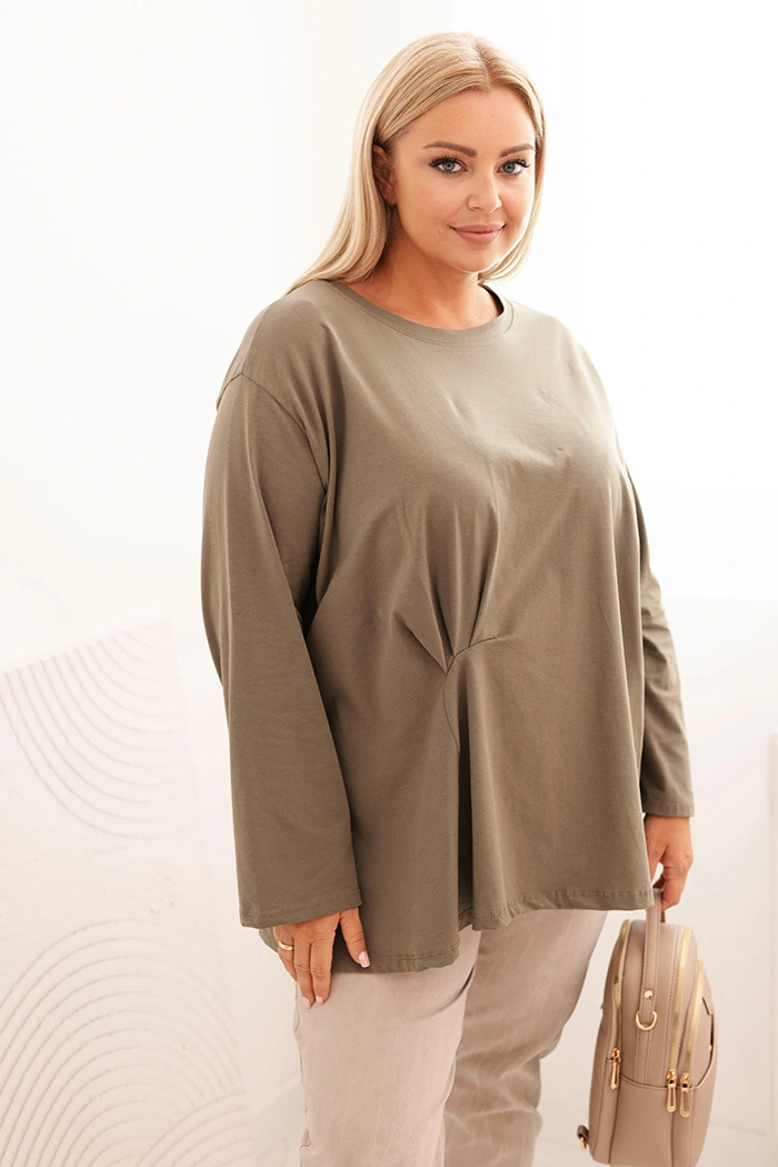 Kesi Włoski Dámska blúzka Plus Size z bavlnou s vreckom a zrolovaným rukávom kiwi