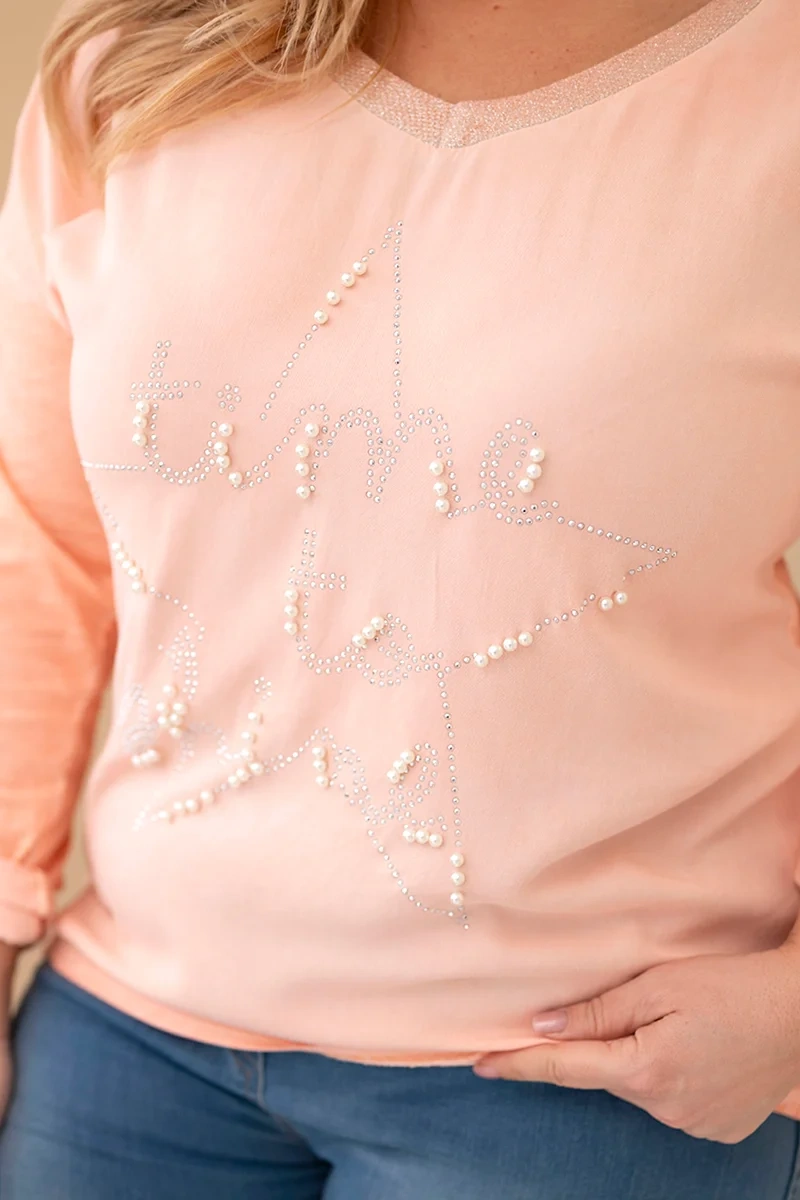 Plus size blúzka s potlačou a perlami
