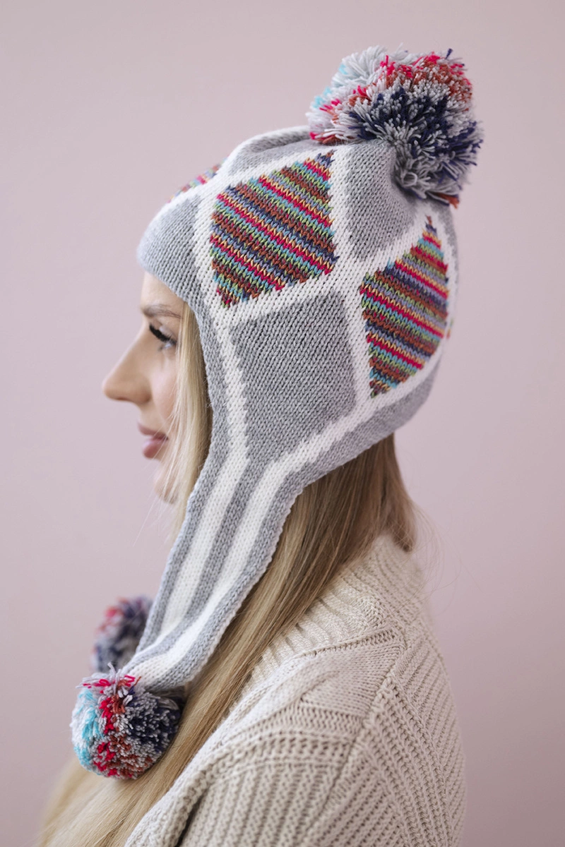 Women&#039;s cap with long ears Eunika K322 gray+red