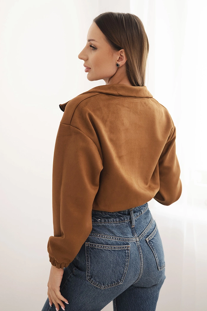 Suede zip-up sweatshirt Camel