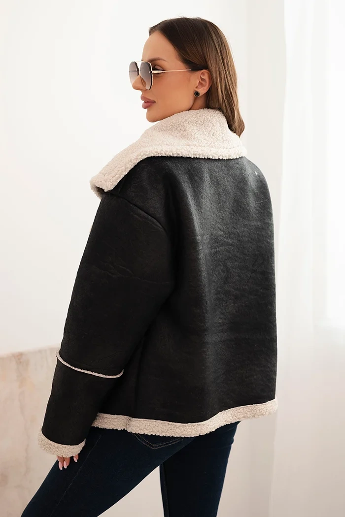 Kesi Włoski Women's Plus Size jacket with a hood and pockets lined with fleece camel