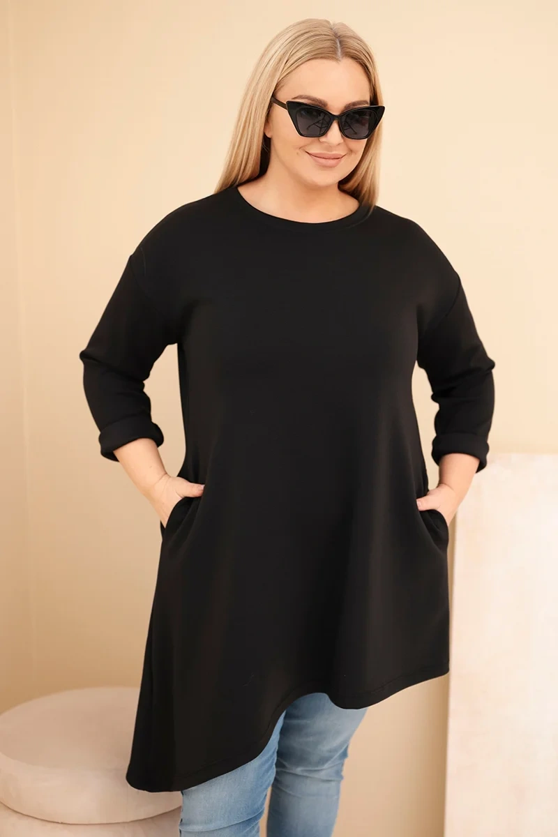 Kesi Włoski Dámska sukňa Plus Size z viskózy s voľným strihom a dlhým rukávom čierna
