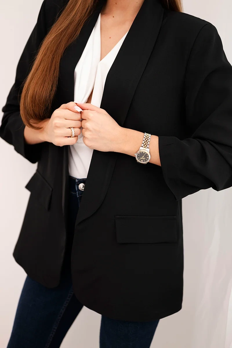 Kesi Włoski Elegantná bunda s chlopňami čierna