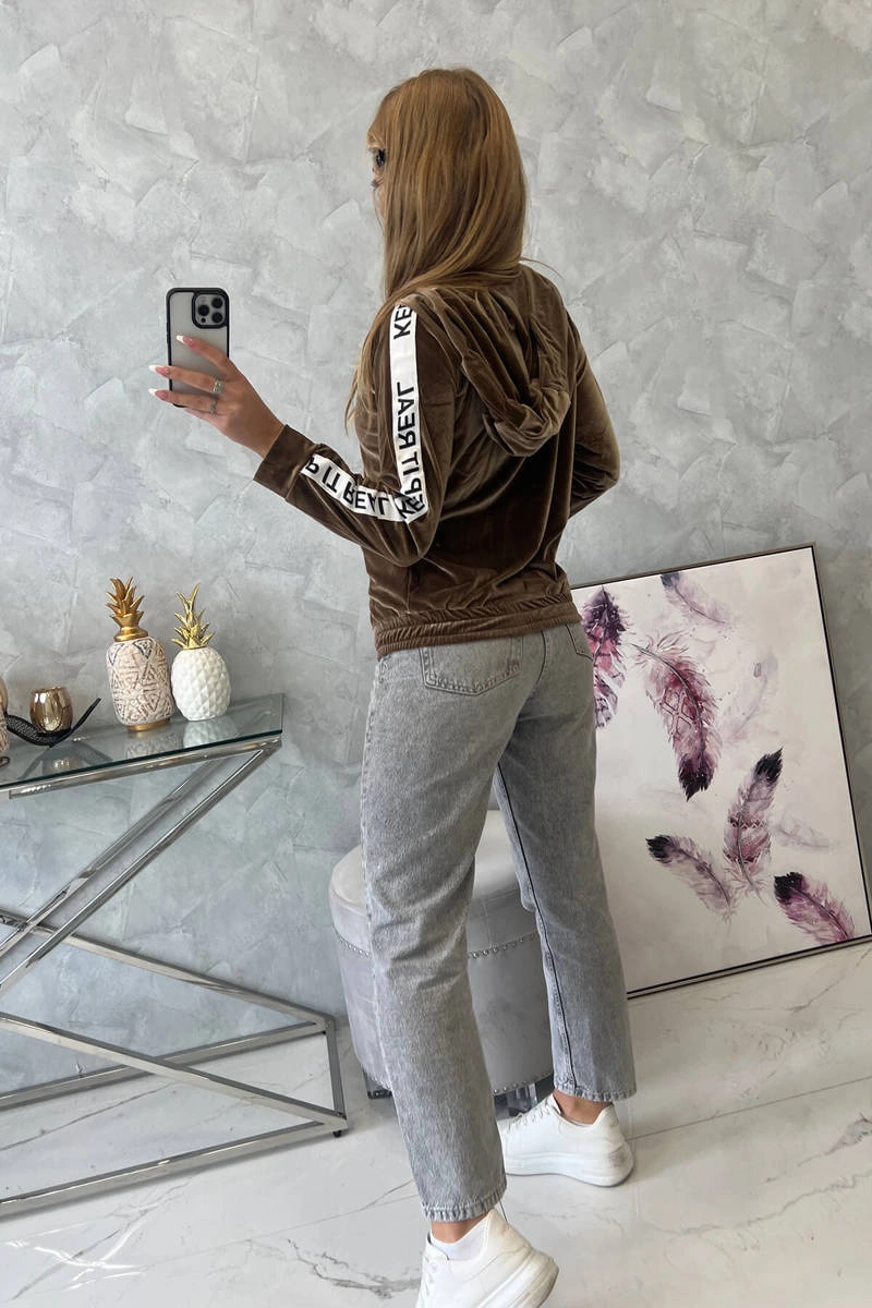 Kesi Velor sweatshirt with a hood brown