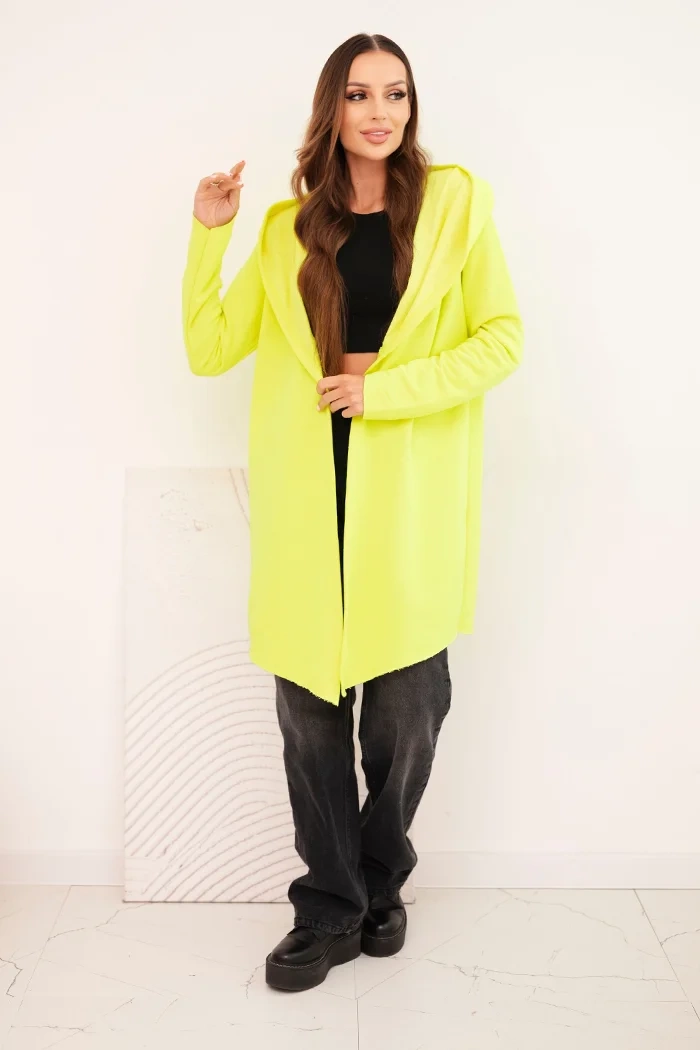 Kesi Women's cotton hoodie with an elongated front neon yellow