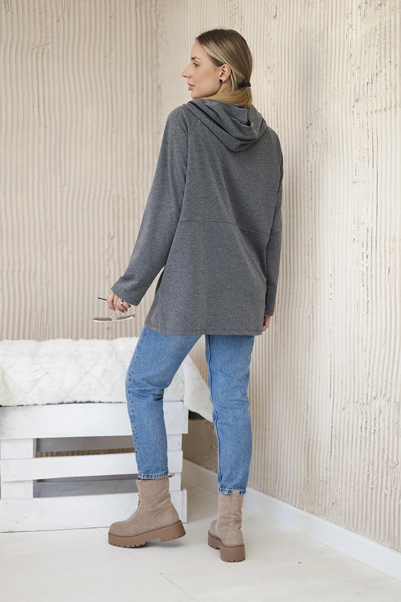 Tunic with zipper on hood Oversize graphite