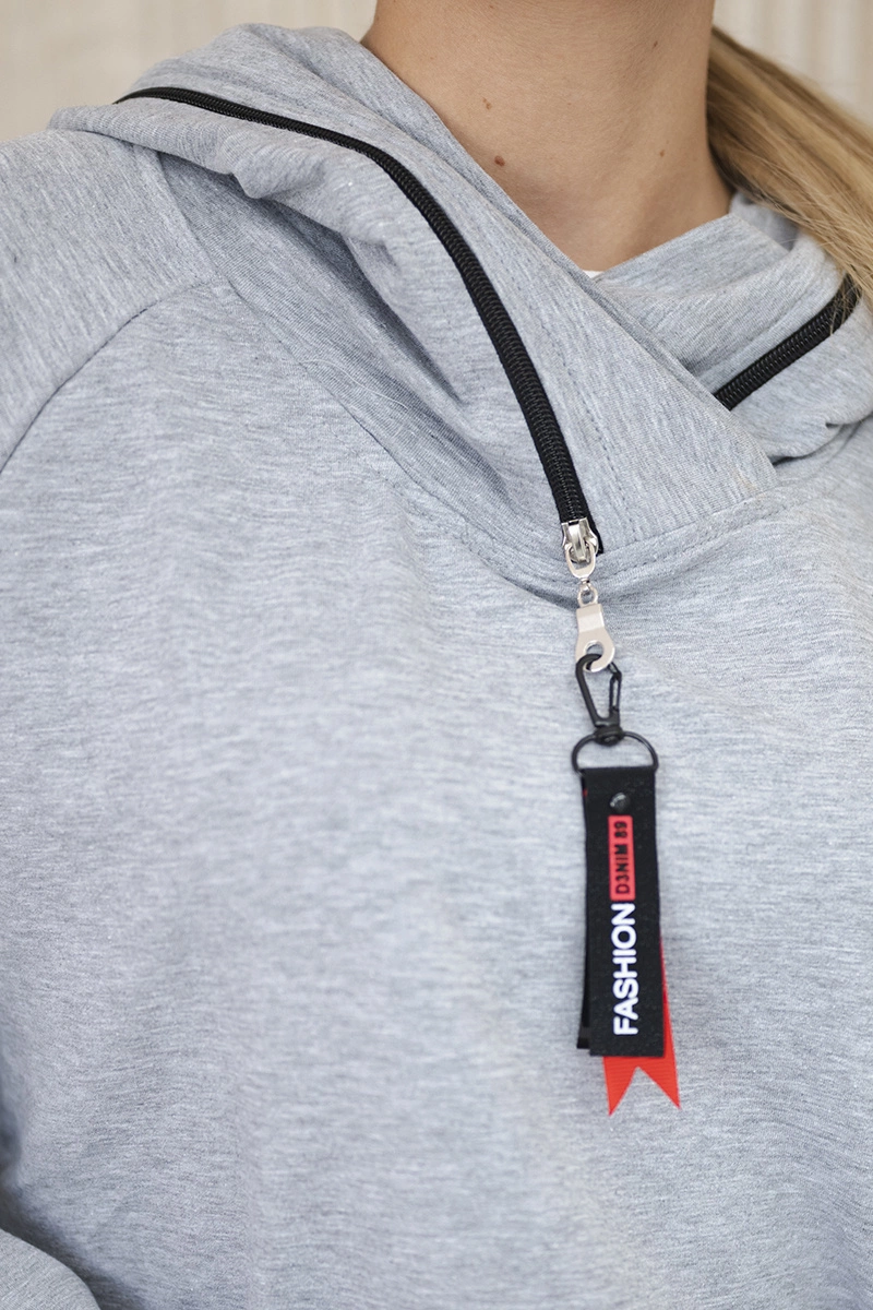 Tunic with zipper on hood Oversize gray