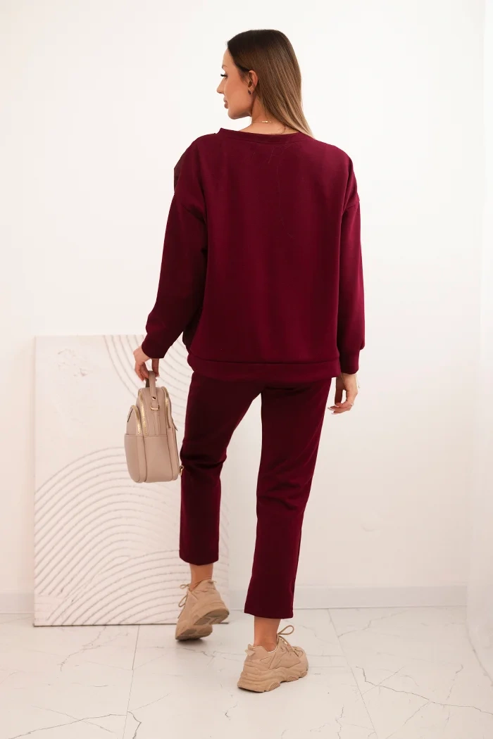 Kesi Włoski Women's tracksuit set made of viscose with a quilted sweatshirt and pants plum