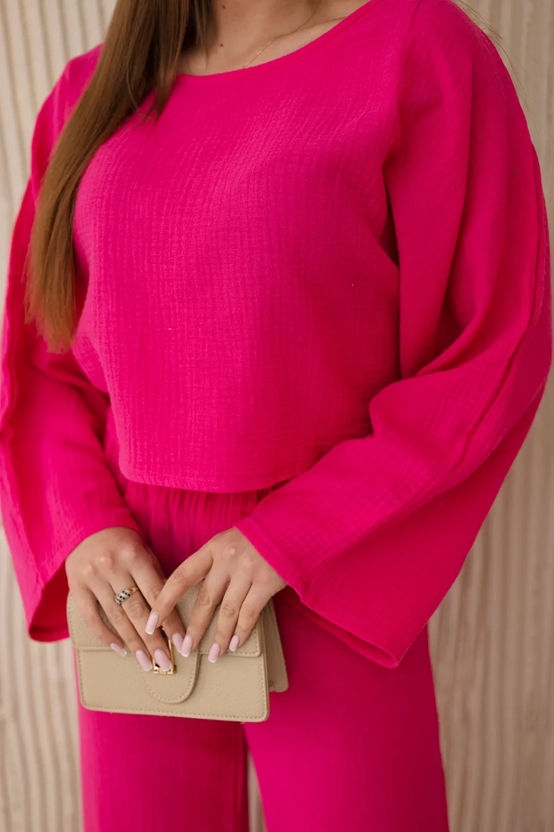 Muslin ensemble blouse + fuchsia trousers