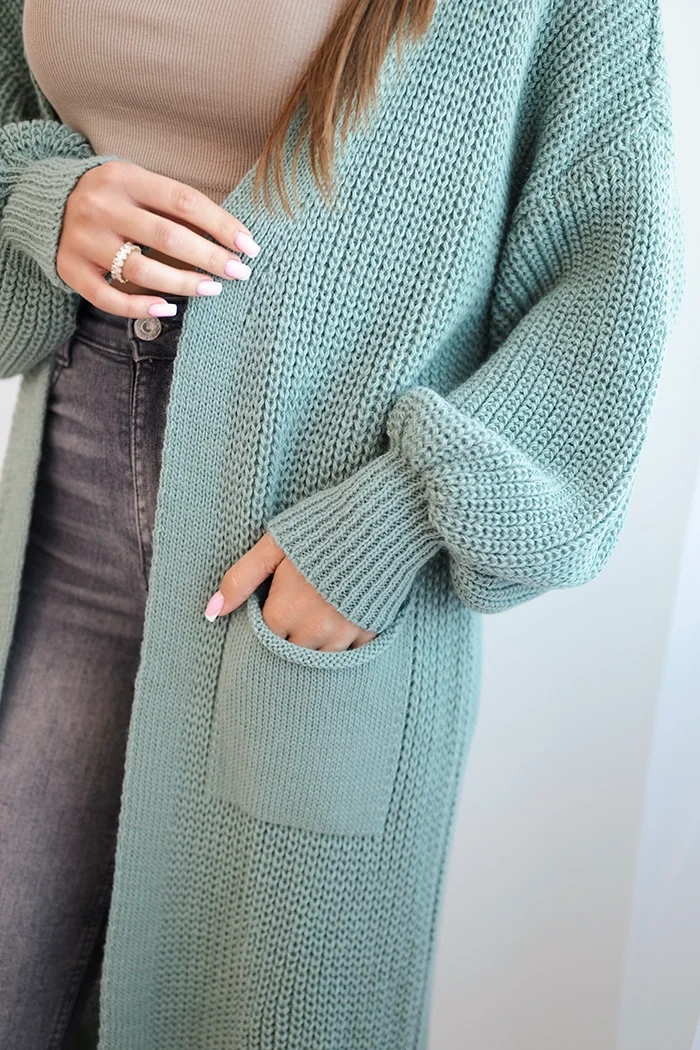 Kesi Włoski Long cardigan light mint sweater