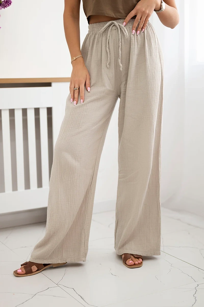 Kesi Włoski Muslin pants with a wide leg beige