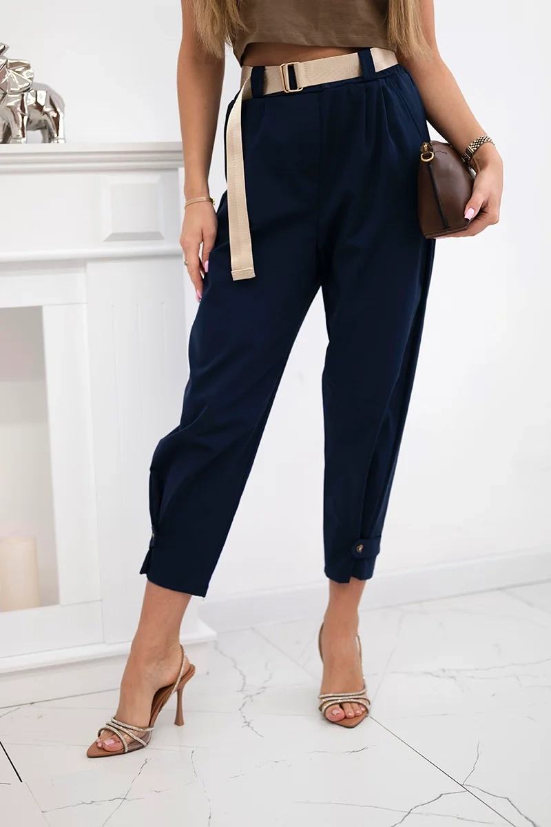 Kesi Włoski Summer Punto trousers with leg closure navy blue