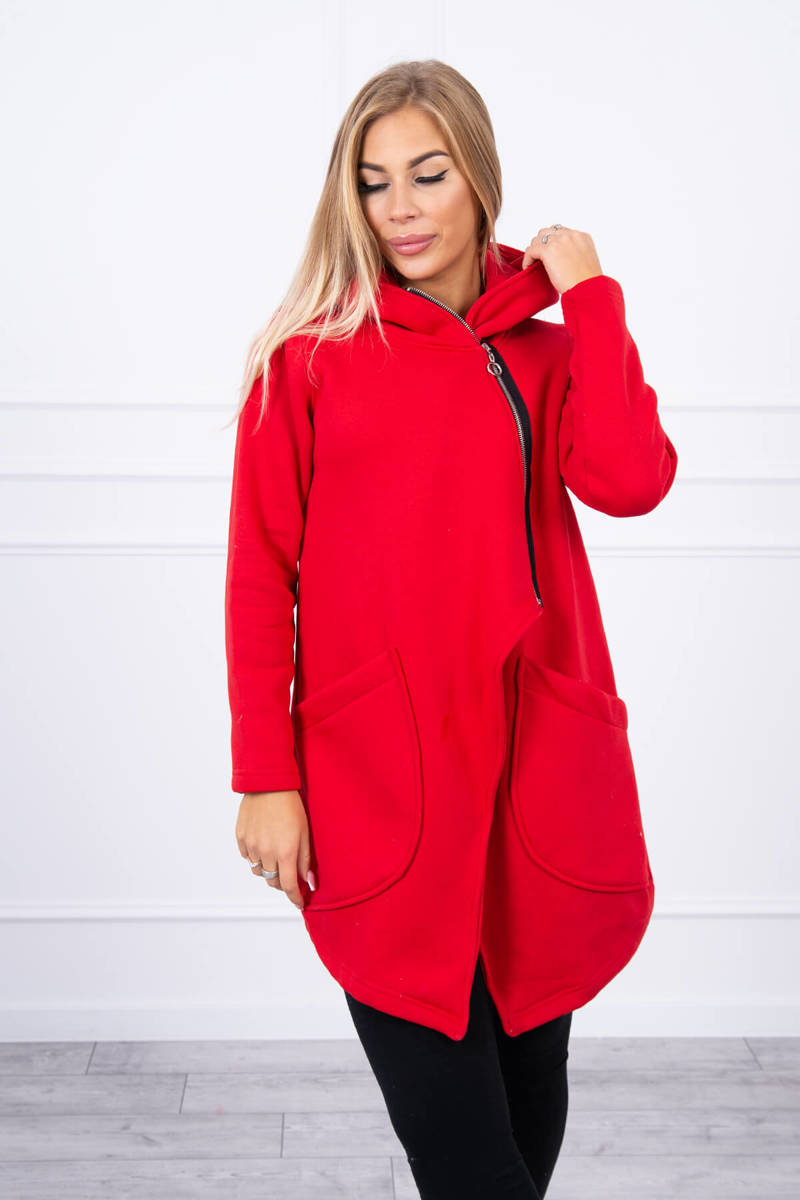 Insulated Sweatshirt With Asymmetrical Zipper In Red Color