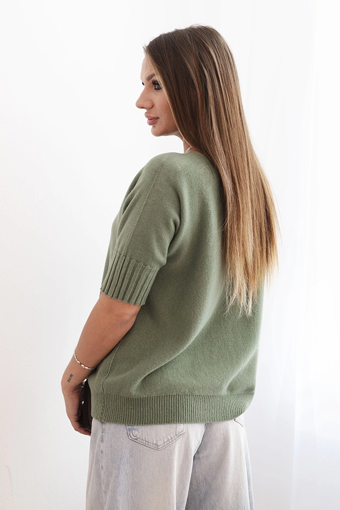 Kesi Włoski Women&#039;s short-sleeve viscose sweater khaki