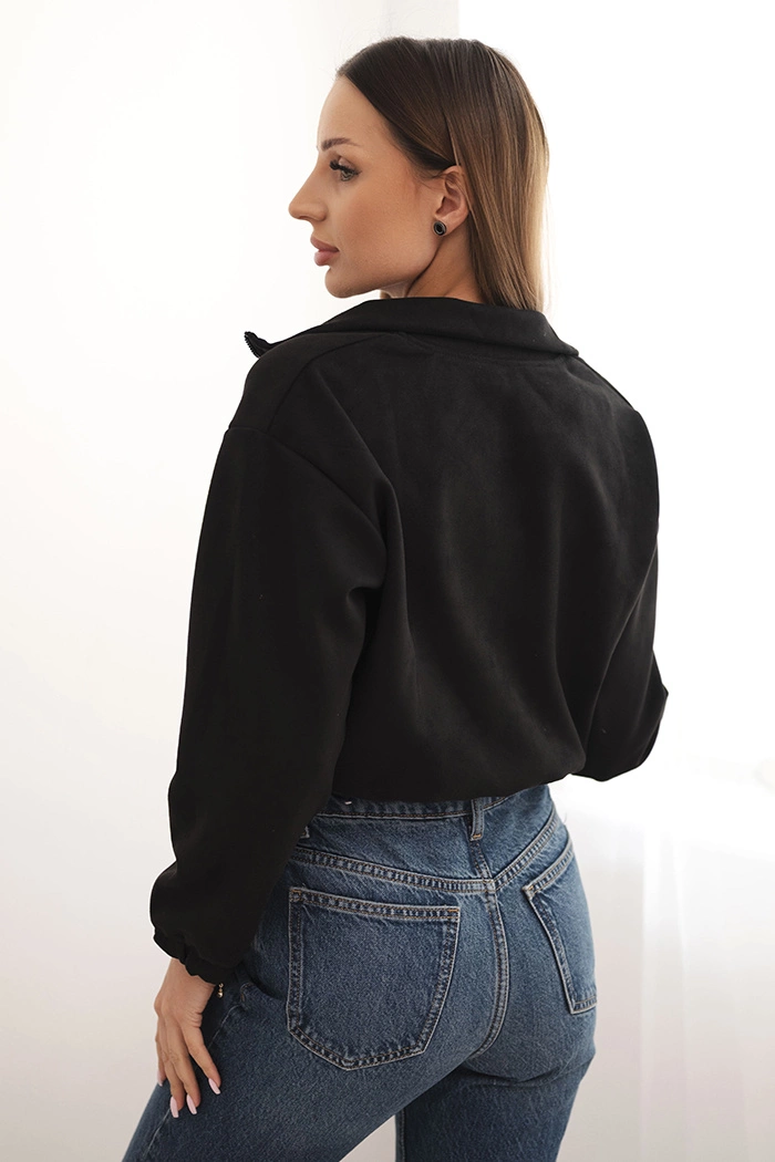 Black suede zip-up hoodie