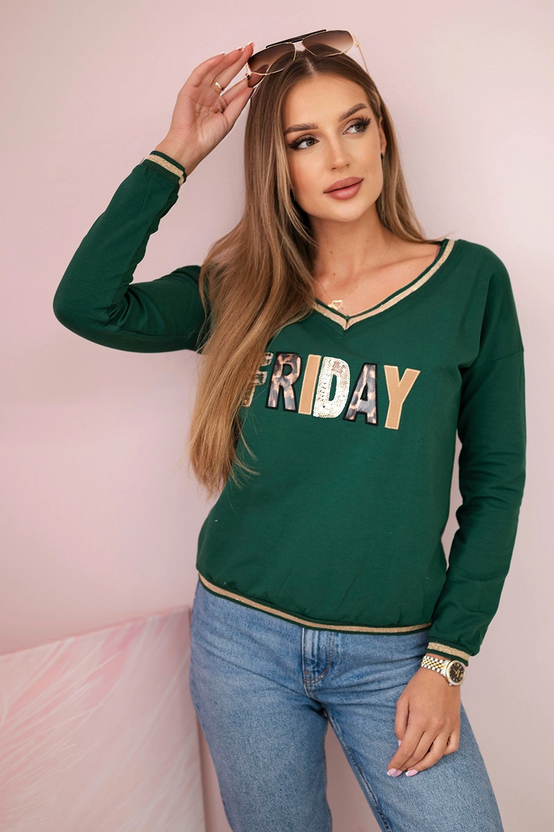 Kesi Women's sweatshirt with a sequin inscription green