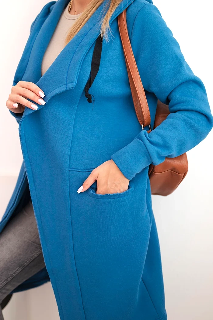 Insulated cape with hood in denim color