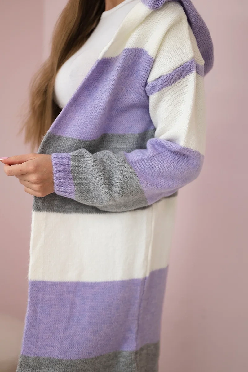 Tricolor striped sweater ecru+purple+gray