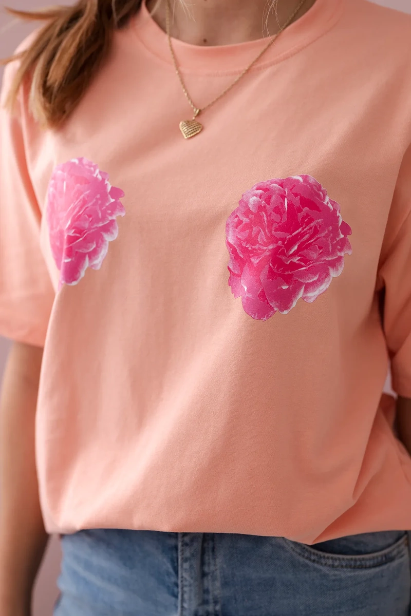 Cotton blouse with floral apricot print