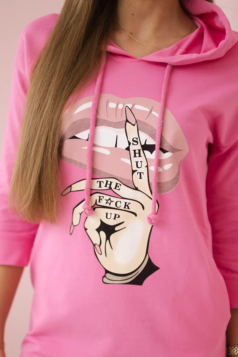 Dress with a longer back and a colorful print - light pink