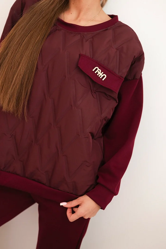 Kesi Włoski Women's tracksuit set made of viscose with a quilted sweatshirt and pants plum