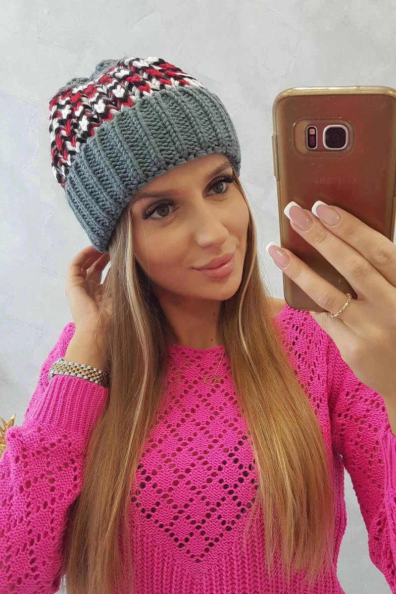 Women&#039;s cap Iris K348 dark gray+red