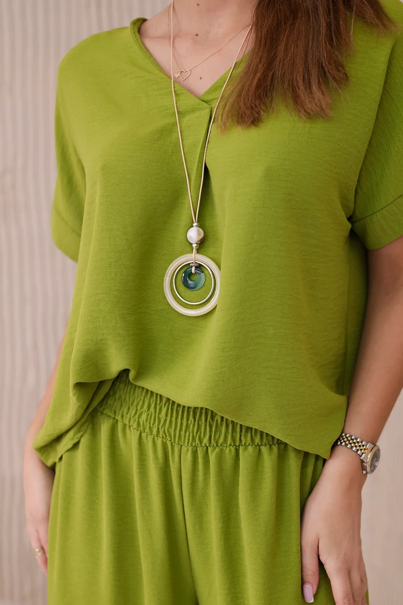 Kesi Włoski Set with necklace blouse + pants kiwi