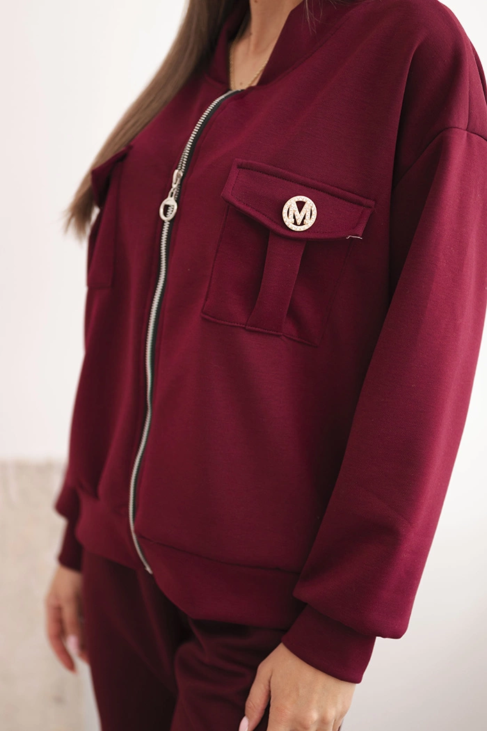 Kesi Włoski Women's set made of viscose with a button-up blouse and pants plum