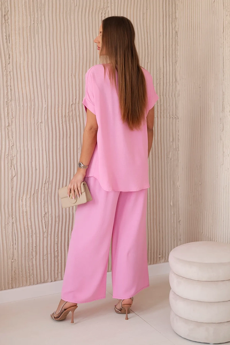 Set with necklace blouse + trousers light pink