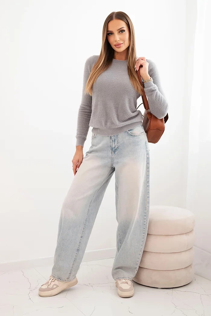 Kesi Włoski Women's alpaca sweater with a round neckline gray