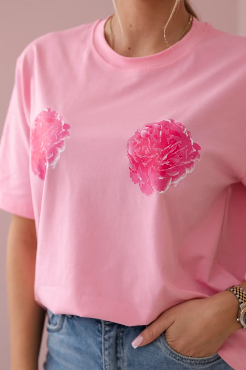 Cotton blouse with pink flower print
