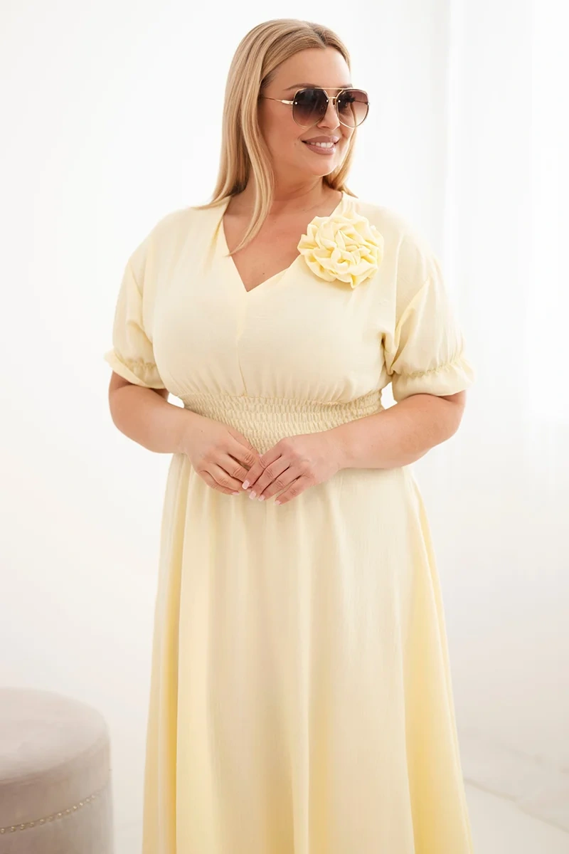 Kesi talianske plus size šaty s výstrihom do V žlté