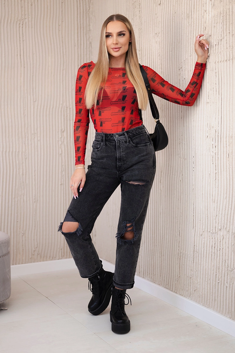 Red body blouse with pistols