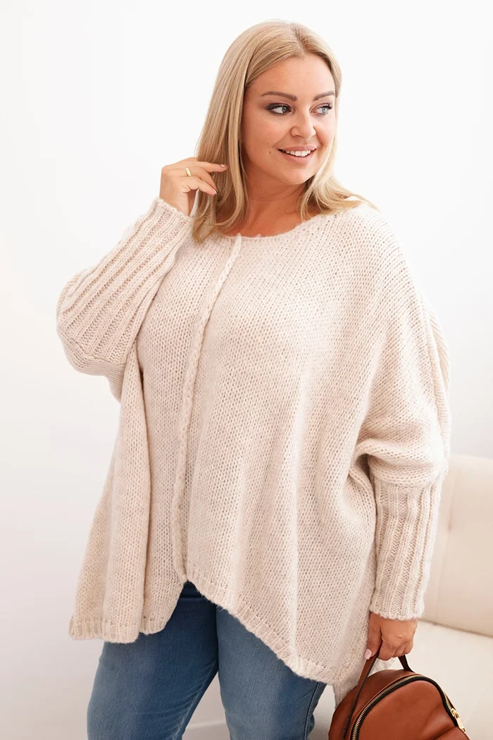 Kesi Włoski Dámsky sveter Plus Size z akrylom s voľným strihom a rukávom 3/4 béžový