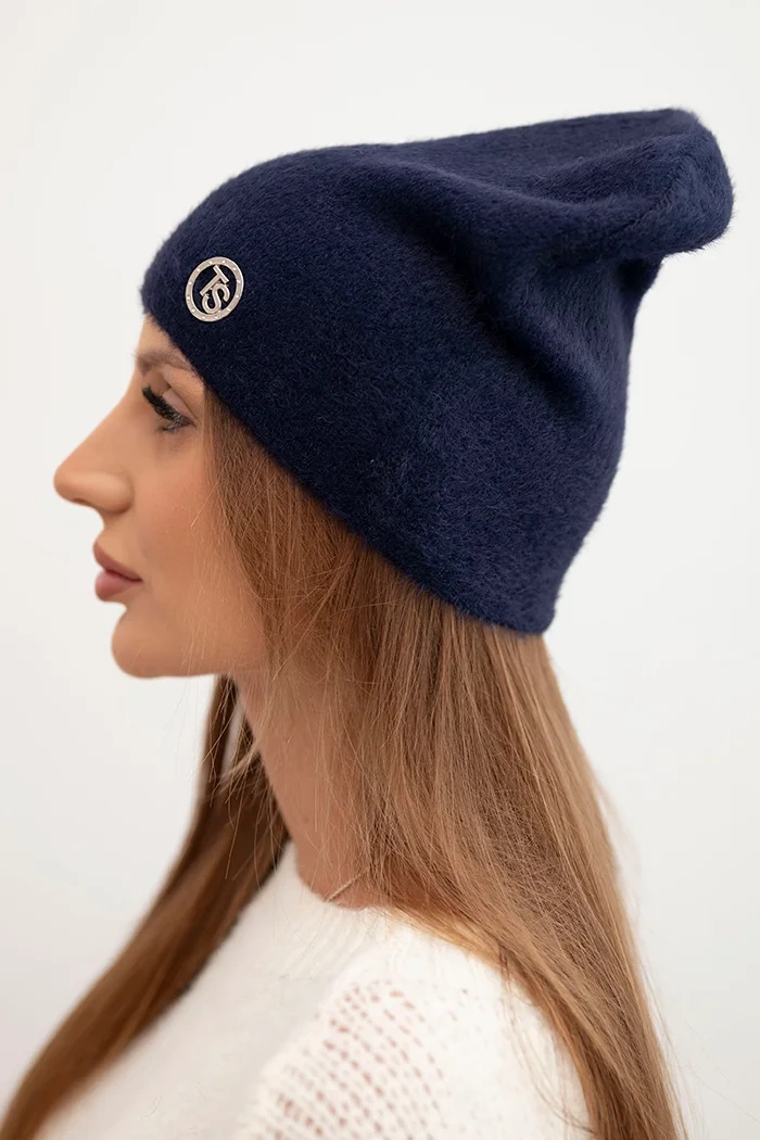 Polski Classic women&#039;s cap made of soft knit with a decorative plate navy