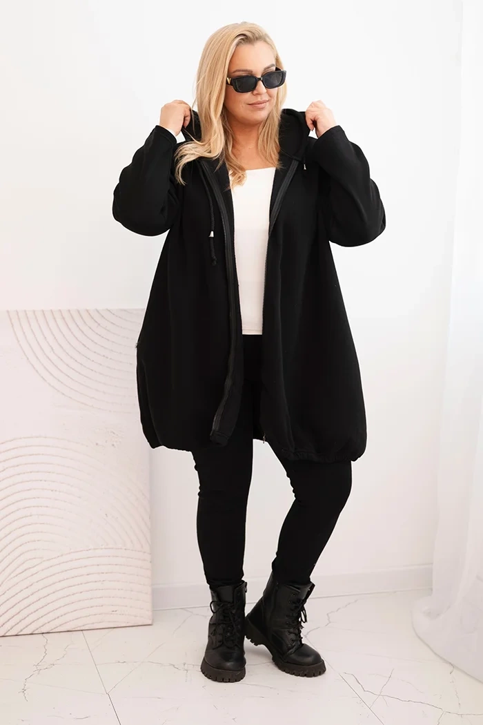 Kesi Women's Plus Size hooded and zippered warm sweatshirt black