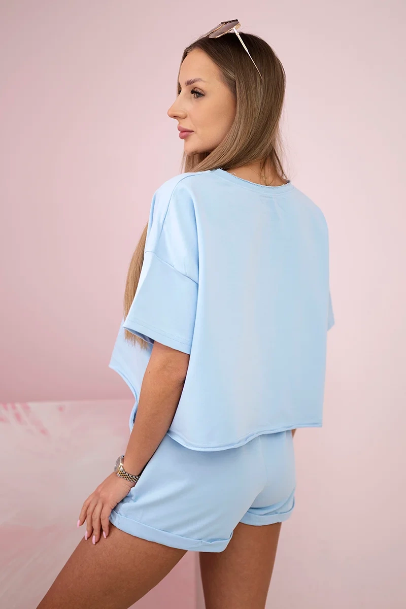 Cotton blouse set + shorts blue