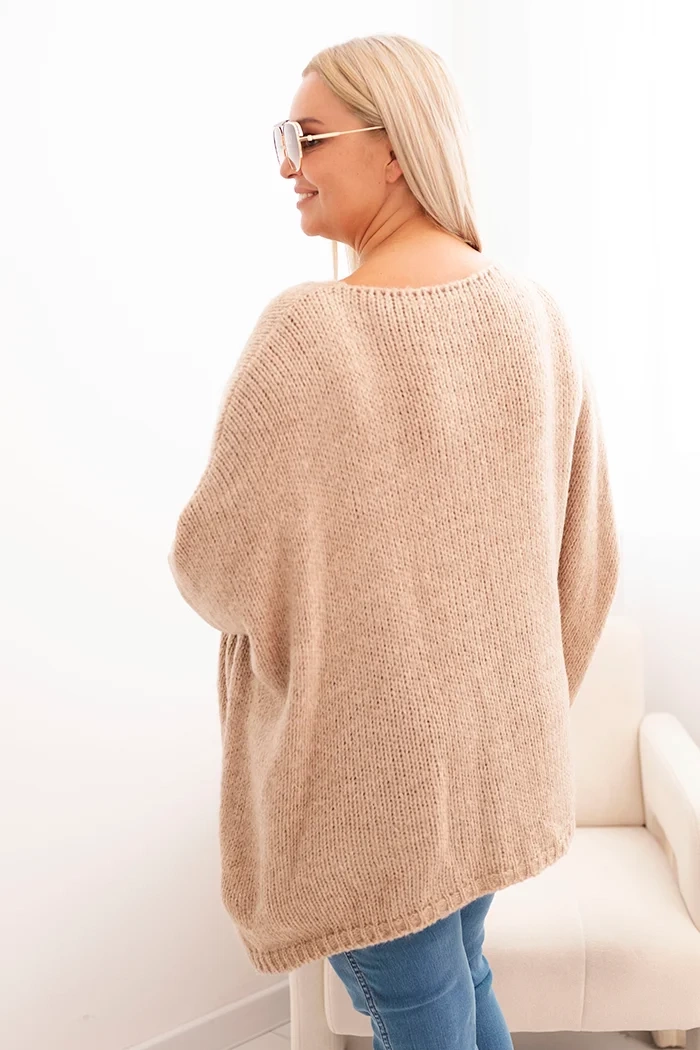 Kesi Włoski Women&#039;s Plus Size sweater with acrylic in a loose fit and 3/4 sleeves camel