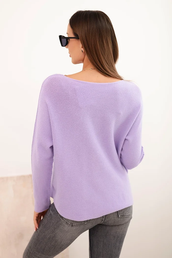 Kesi Włoski Women's sweater with viscose and V-neck light purple