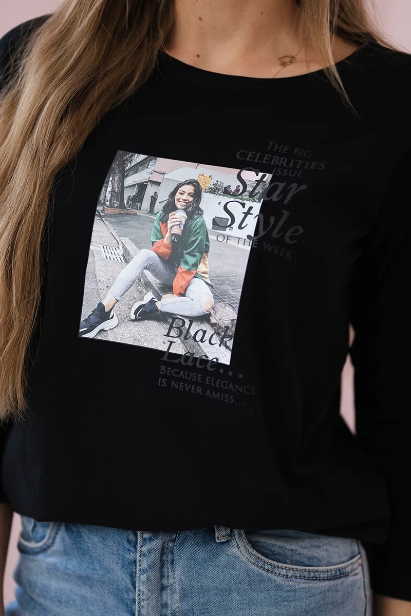 Blouse with Star Style print black