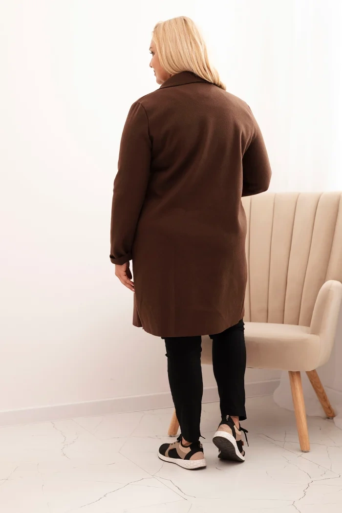 Kesi Włoski Elegant Plus Size women's coat with a collar and large pockets brown